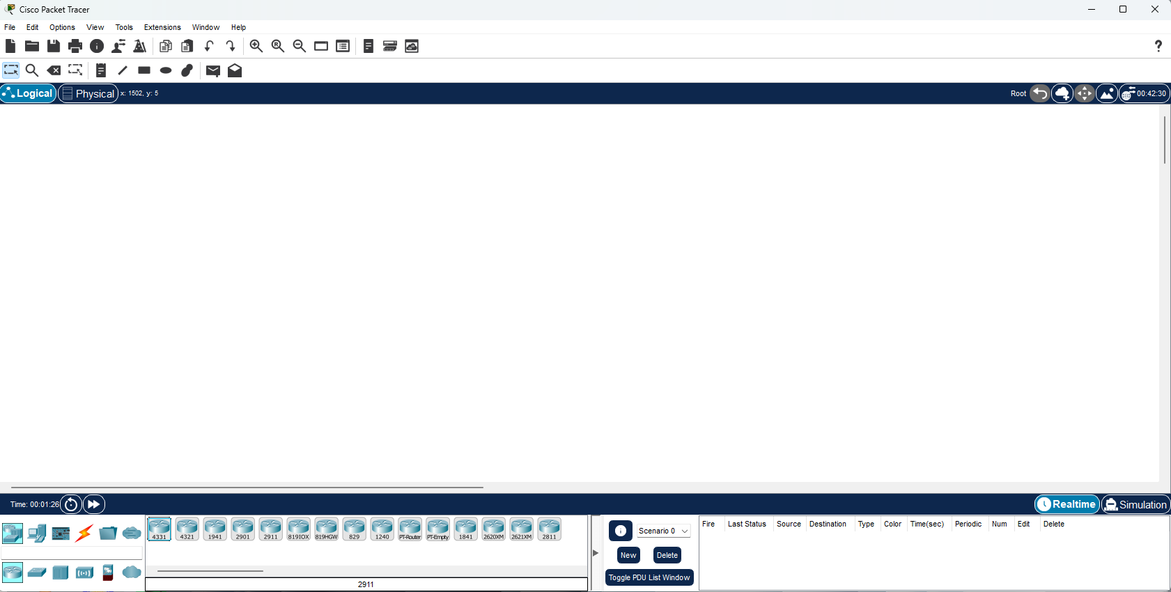 Finestra principale di Cisco Packet Tracer