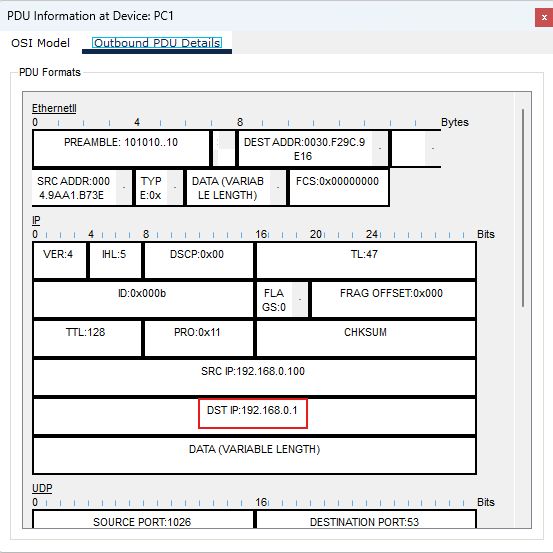 PDU: DNS request verso server 192.168.0.1
