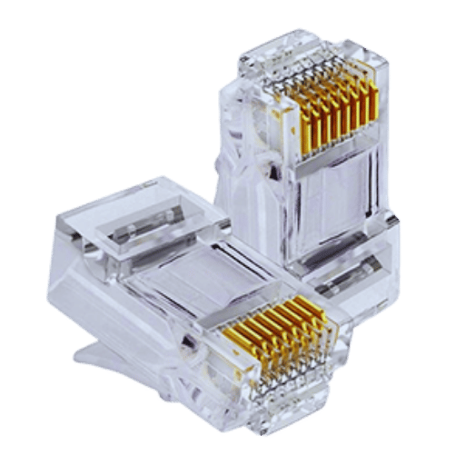 Connettore RJ-45 per cavi Ethernet a coppie intrecciate (UTP e STP).