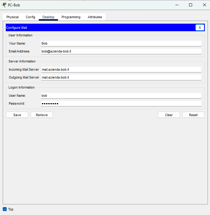 Configurazione del client Email di Bob